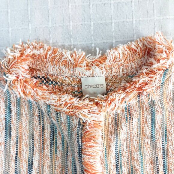 Chico’s Cotton Textured Fringe Open Front Cardigan Boho Size M - Picture 5 of 9